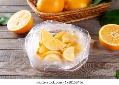 Frozen Lemon Slices In A Bag On A Table