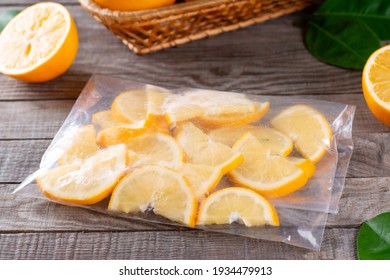 Frozen Lemon Slices In A Bag On A Table