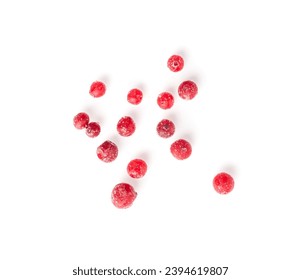 Frozen Lingonberry Isolated, Scattered Iced Cowberry, Snow Cranberry, Red Viburnum Berries, Frozen Lingonberry on White Background Top View - Powered by Shutterstock