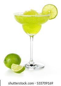 Frozen Margarita Garnished With Lime Isolated On White