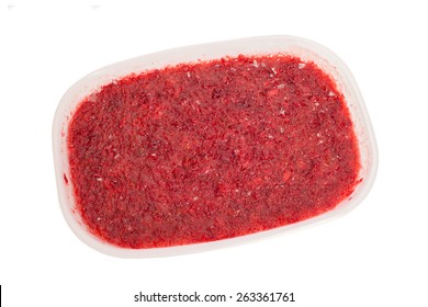 Frozen Mashed Strawberries In Plastic Box