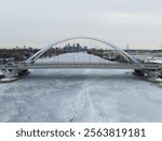 Frozen Mississippi River and bridge in Minneapolis