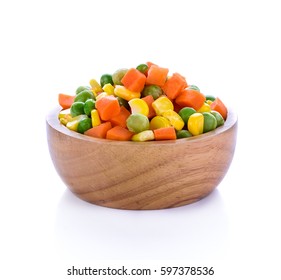 Frozen Mixed Vegetables Isolated On White Background.