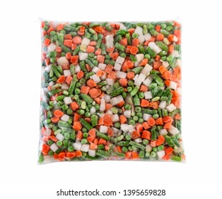 Frozen Mixed Vegetables In Plastic Bag. Clipping Path.