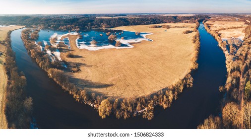 Frozen Nevezis River. Kaunas County, Lithuania