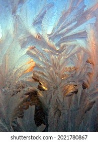Frozen noisy window on the cold winter. High quality photo. No focus