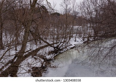 The Frozen North Branch Of The Chicago River In Winter