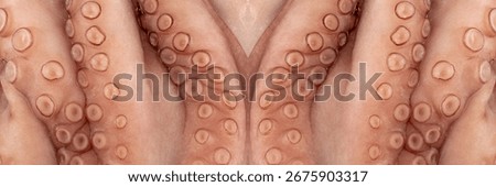 Frozen octopus legs pattern, big tentacles wallpaper. Raw iced seafood, squid, calamari or cuttlefish texture closeup