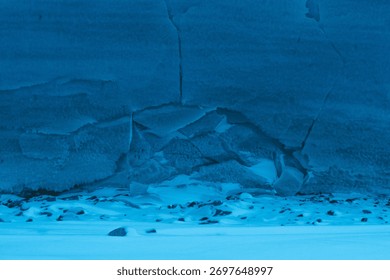 Frozen pattern on winter window. Blue ice winter background, texture blue wallpaper. Banner of fozen blue background. The Schirmacher Oasis