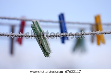 Frozen pegs on the wire.