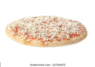 Frozen Pizza On A White Background.