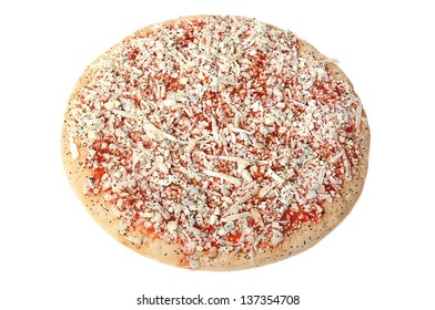 Frozen Pizza On A White Background.