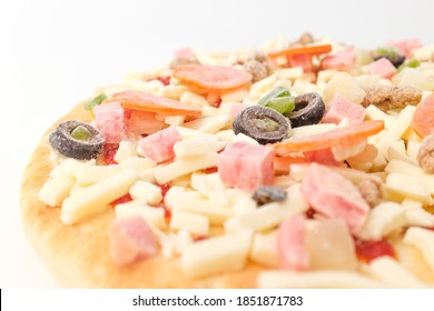 Frozen Pizza On White Background