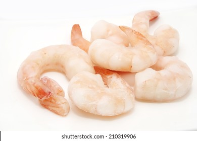 Frozen Prawns On A White Background