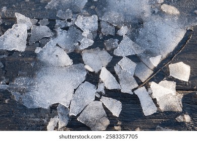 Frozen puddle in the spring
