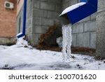 Frozen Rain Water Draining Gutter Downpipe