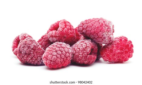 Frozen Raspberries Isolated On White