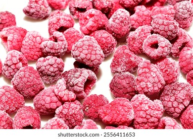 Frozen raspberry close-up on a white background. Top view. - Powered by Shutterstock