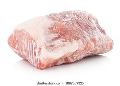 Frozen raw pork. Frozen raw meat. Isolated on white background with shadow reflection. - Shutterstock ID 1889559325