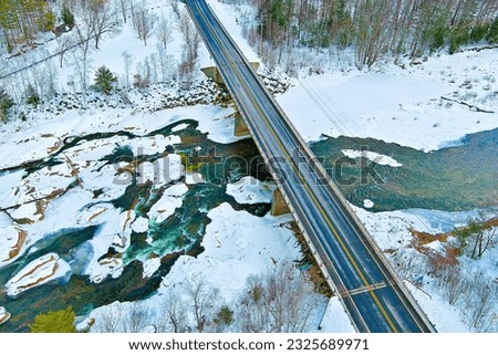 frozen river, frozen bridge in thornton