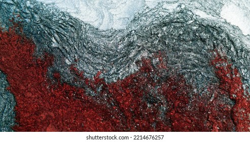 Frozen Rock Texture. Rough Abstract Background. Winter Snow Frost. White Red Gray Color Sparkling Glitter Particles Wallpaper With Free Space.