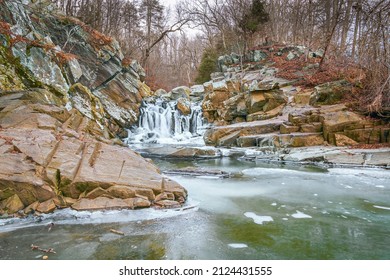 Frozen Scott's Run waterfall. Scott's Run Nature Preserve. Fairfax County. Virginia. USA