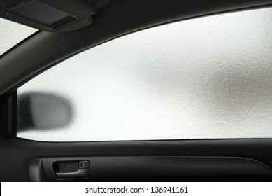 Frozen Side Window Of The Car