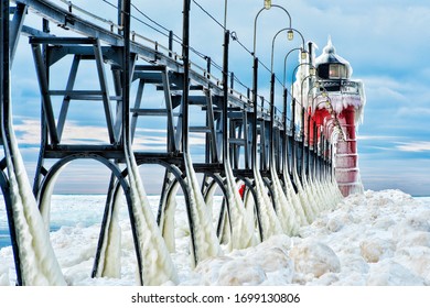 A Frozen South Haven Lighthouse In South Haven, MI.