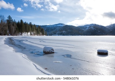 Frozen Spirit Lake In Idaho.