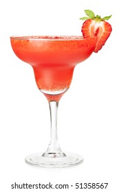 Frozen strawberry daiquiri alcohol cocktail. Isolated on white background