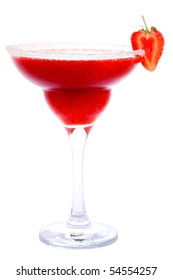 Frozen Strawberry Daiquiri Or Margarita Cocktail Isolated On White