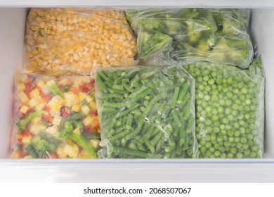 Frozen Vegetables And Beans In The Freezer Drawer