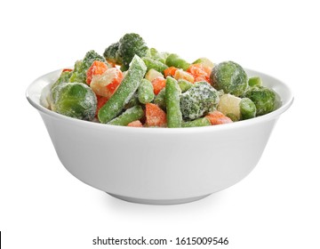 Frozen Vegetables In Bowl Isolated On White