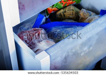 Frozen vegetables in freezer