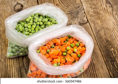 Frozen vegetables in plastic bags. Studio Photo