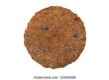 Frozen Veggie Burger Macro View; Isolated On White Background