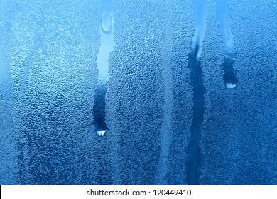 Frozen Water Drops On Window Glass