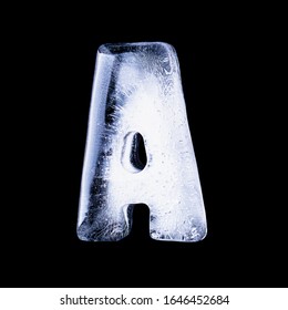 Frozen Water In The Shape Of The Alphabet Isolated On Black Background.