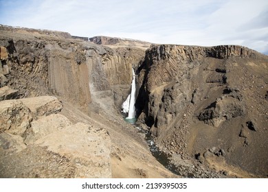 Frozen Waterfall In Central Iceland