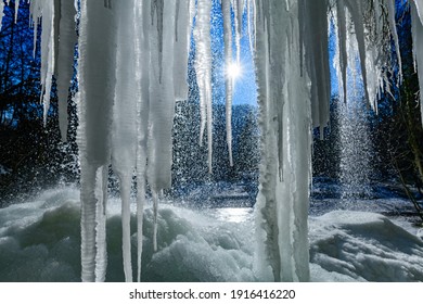 frozen waterfall at the river fallerbach nearby the river enns in upper austria