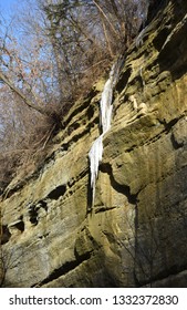 Frozen Waterfalls In Starved Rock State Park. Great Ice Climbing. Mythical Setting.