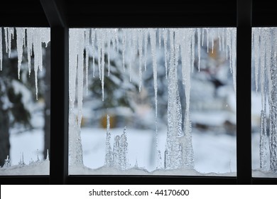 Frozen Window With Ice Background