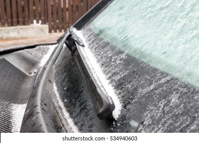 Frozen Windshield Wiper On Car