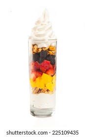 Frozen Yogurt on Glass with Fruits