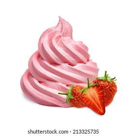 Frozen Yogurt With Strawberries On White Background