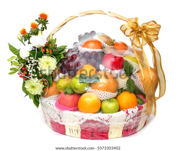 Fruit Basket Flower On White Background Stock Photo (Edit Now) 1073303402