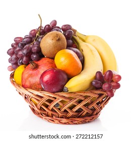 Fruit In Basket Isolated On White Background