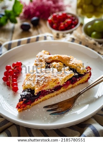 Fruit cake on wooden table 