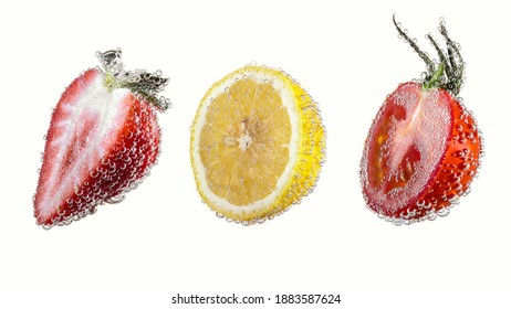 Fruit In Carbonated Water With Small Bubbles