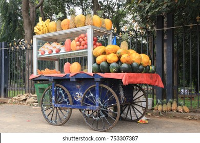 Fruit Cart Vendor Selling Fruits At The Park, India